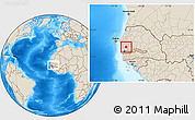Shaded Relief Location Map of Djilor, within the entire country