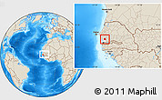 Shaded Relief Location Map of Djilor, highlighted parent region, within the entire country