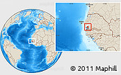 Shaded Relief Location Map of Djilor, highlighted parent region, highlighted grandparent region