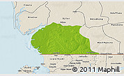Physical 3D Map of Toubacouta, shaded relief outside