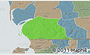 Political 3D Map of Toubacouta, semi-desaturated