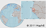Gray Location Map of Toubacouta, highlighted grandparent region, hill shading