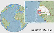 Savanna Style Location Map of Toubacouta, highlighted country, highlighted parent region, hill shading