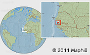 Savanna Style Location Map of Toubacouta, highlighted parent region, within the entire country, hill shading
