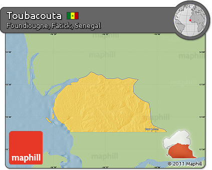 Savanna Style Map of Toubacouta, single color outside