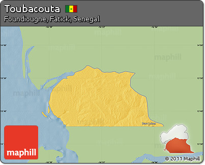 Savanna Style Map of Toubacouta, single color outside