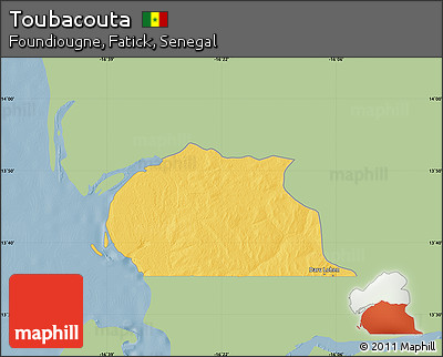 Savanna Style Map of Toubacouta, single color outside