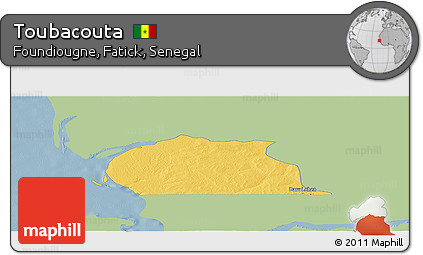 Savanna Style Panoramic Map of Toubacouta, single color outside
