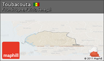 Shaded Relief Panoramic Map of Toubacouta, lighten