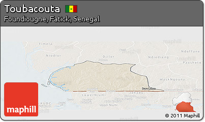 Shaded Relief Panoramic Map of Toubacouta, lighten