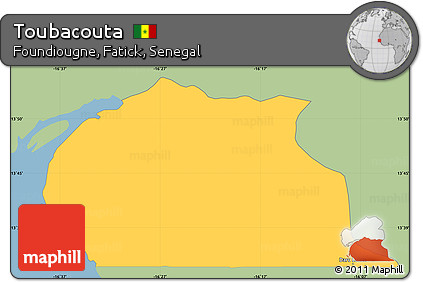 Savanna Style Simple Map of Toubacouta, single color outside