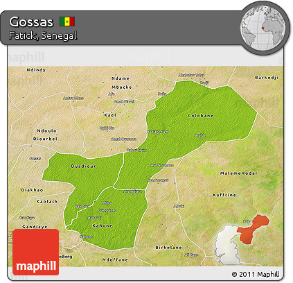 Physical 3D Map of Gossas, satellite outside