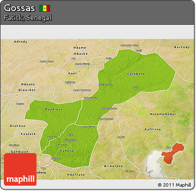 Physical 3D Map of Gossas, satellite outside