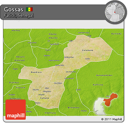 Satellite 3D Map of Gossas, physical outside