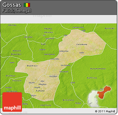 Satellite 3D Map of Gossas, physical outside