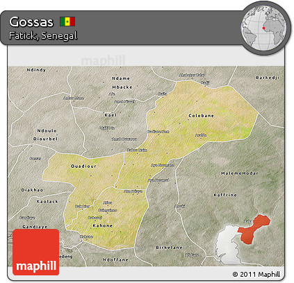 Satellite 3D Map of Gossas, semi-desaturated