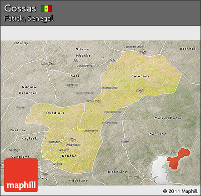Satellite 3D Map of Gossas, semi-desaturated