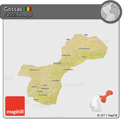 Satellite 3D Map of Gossas, single color outside