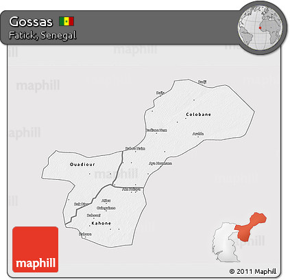 Silver Style 3D Map of Gossas, single color outside