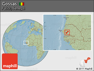 Savanna Style Location Map of Gossas, hill shading