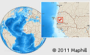 Shaded Relief Location Map of Gossas, within the entire country
