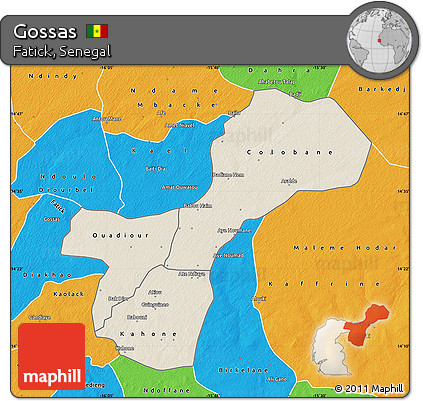 Shaded Relief Map of Gossas, political outside