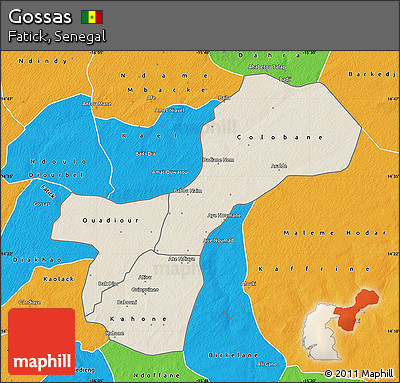 Shaded Relief Map of Gossas, political outside
