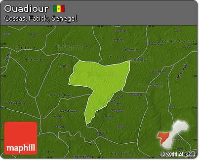 Physical Map of Ouadiour, darken