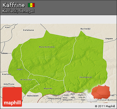Physical 3D Map of Kaffrine, shaded relief outside