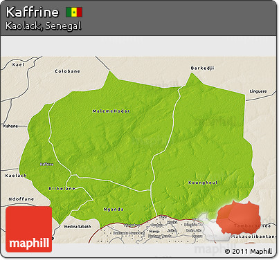Physical 3D Map of Kaffrine, shaded relief outside