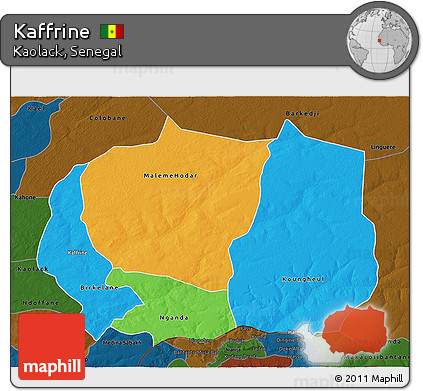 Political 3D Map of Kaffrine, darken