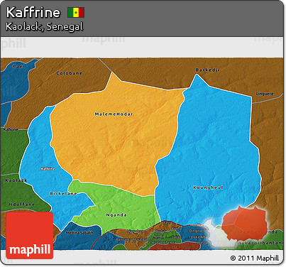 Political 3D Map of Kaffrine, darken