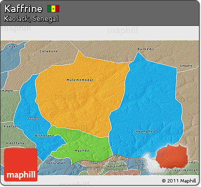 Political 3D Map of Kaffrine, semi-desaturated