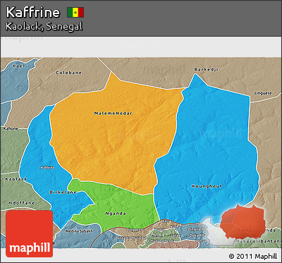 Political 3D Map of Kaffrine, semi-desaturated
