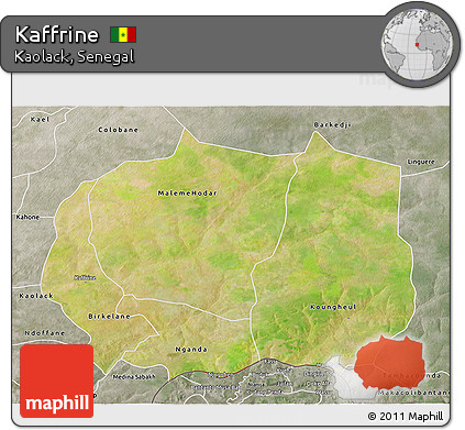 Satellite 3D Map of Kaffrine, semi-desaturated