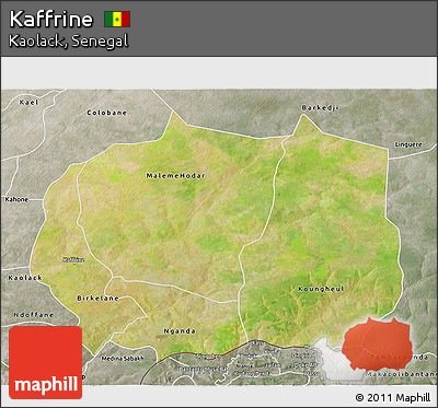 Satellite 3D Map of Kaffrine, semi-desaturated