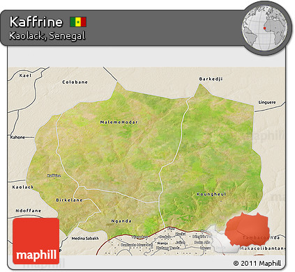 Satellite 3D Map of Kaffrine, shaded relief outside