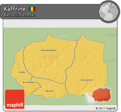 Savanna Style 3D Map of Kaffrine, single color outside