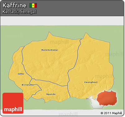Savanna Style 3D Map of Kaffrine, single color outside