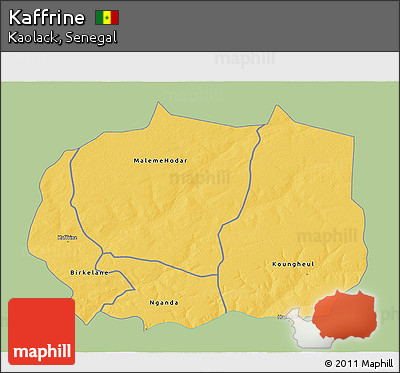 Savanna Style 3D Map of Kaffrine, single color outside