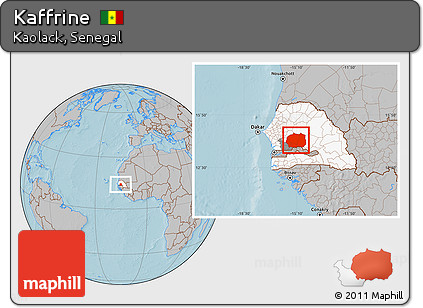 Gray Location Map of Kaffrine, highlighted country, highlighted parent region, hill shading