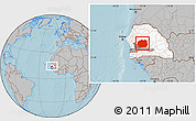 Gray Location Map of Kaffrine, highlighted country, highlighted parent region, hill shading