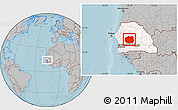 Gray Location Map of Kaffrine, highlighted country, hill shading