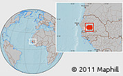 Gray Location Map of Kaffrine, highlighted parent region, hill shading