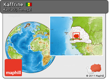 Physical Location Map of Kaffrine, highlighted country