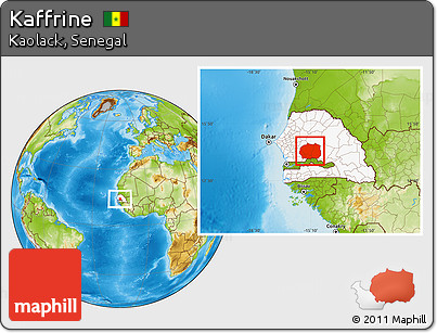 Physical Location Map of Kaffrine, highlighted country