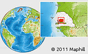 Physical Location Map of Kaffrine, highlighted country, highlighted parent region, within the entire country