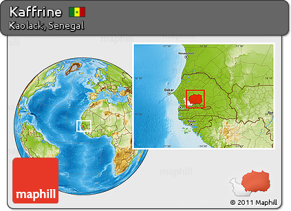 Physical Location Map of Kaffrine, highlighted parent region, within the entire country