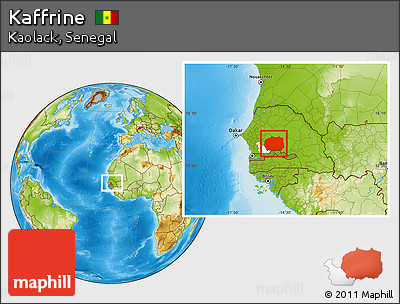 Physical Location Map of Kaffrine, highlighted parent region, within the entire country