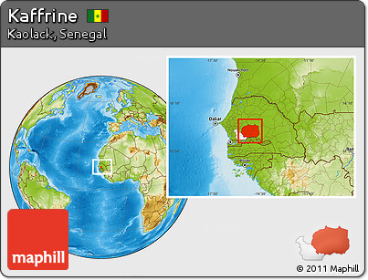 Physical Location Map of Kaffrine, highlighted parent region, within the entire country